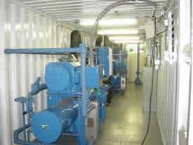 containerized engine room with blue packaged chiller system